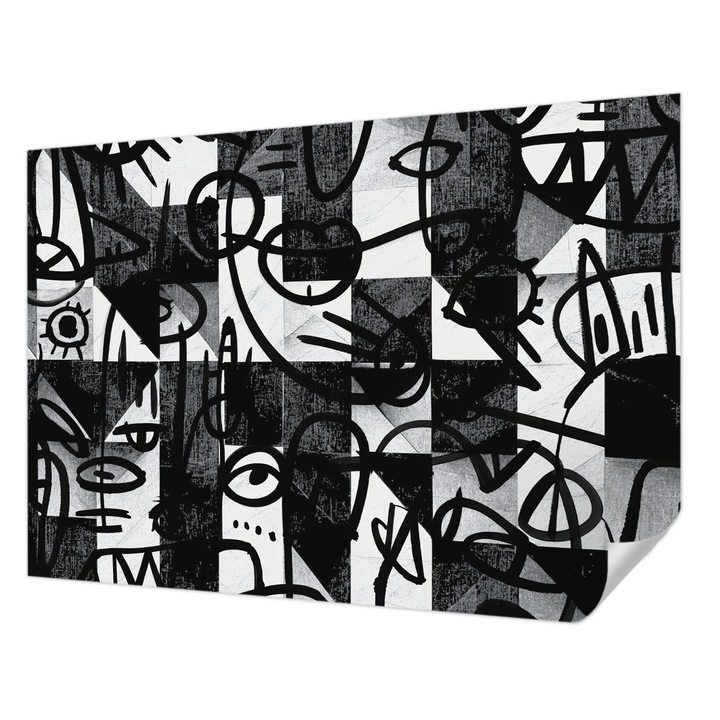 Fali Fotótapéta Autocolant, Wallfluent, Desenarea haosului, Negru, 208 x 146 cm, Pentru Baie, Bucatarie, 010170060950000284884