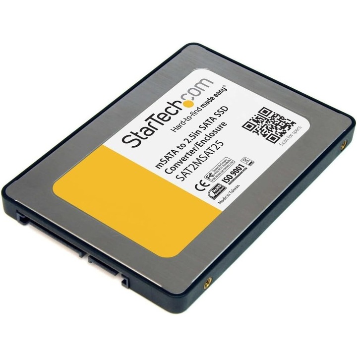 Adaptor Startech SATA la mSATA SSD 2.5 inch, construcție din aluminiu și plastic, pas-through, compatibilitate extinsă