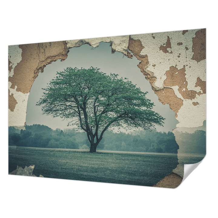 Öntapadós Fotótapéta Falra, Wallfluent, Egy magányos fa, Szürke, 208 x 146 cm, Fali Dekoráció, Nedvesség- És Foltálló, 010170060950000284952