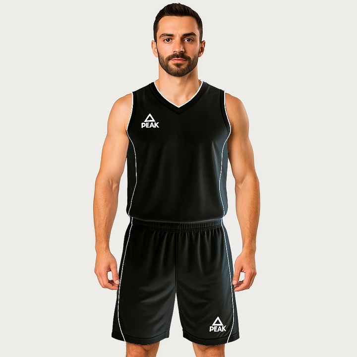 Set maiou/short baschet PeakSport, negru/alb, XL INTL