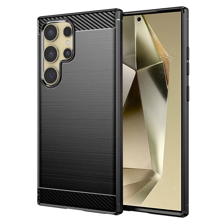 Husa Carbon pentru Samsung Galaxy S24 Ultra, Silicon TPU Durabil, Protectie sporita, Rezistenta la socuri, Grip Anti-Alunecare, Neagra