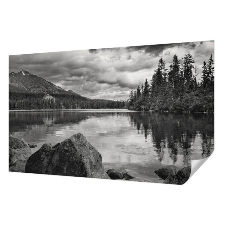 Öntapadós Dekor Tapéta, Wallfluent, Hegyi panoráma, Fekete és fehér, 416 x 254 cm, Előszobába, Hálószobába, 010170060070000001684