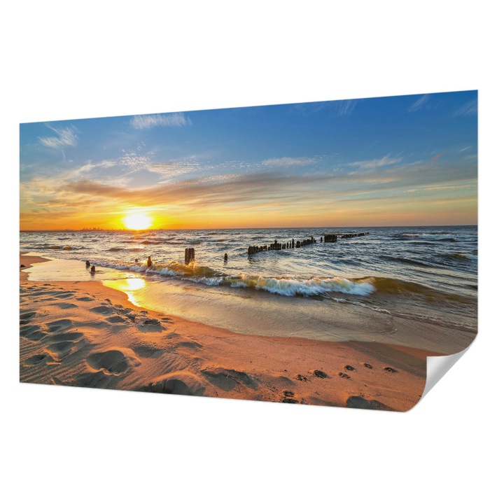 Öntapadós Tapéta Fali Dekoráció, Wallfluent, Naplemente a tengerparton, Sárga, 416 x 254 cm, Modern Dizájn, Nedvesség- És Foltálló, 010170060070000001796