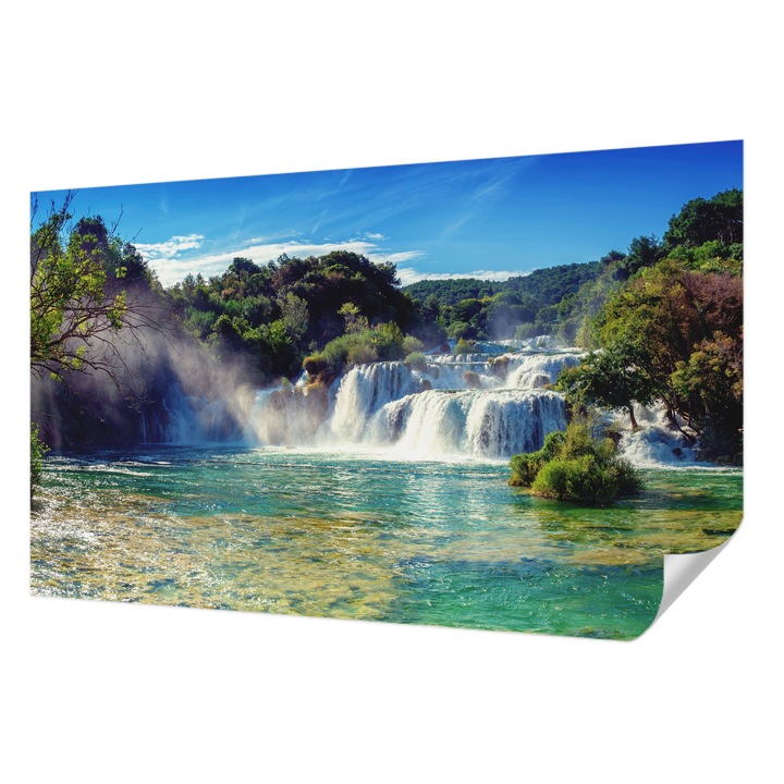 Öntapadós Tapéta Falra, Wallfluent, Vízesés táj, Kék, 416 x 254 cm, Előszobába, Hálószobába, 010170060070000007681