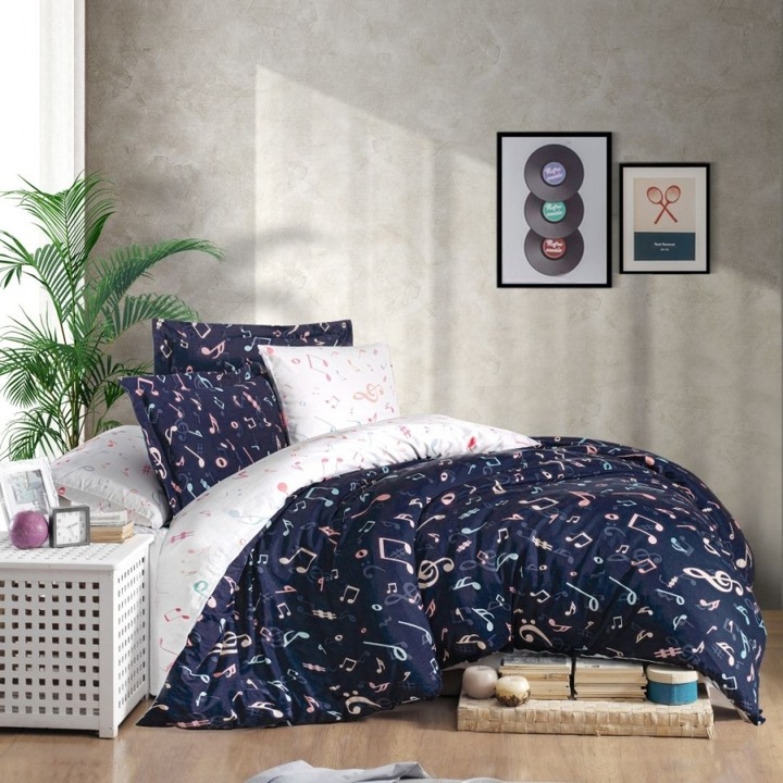 Luxus ágynemű dupla ágyra, 100% pamut szatén, lepedő 240x260 cm, 6 darabos, First Choice, Muses zenei jegyekkel