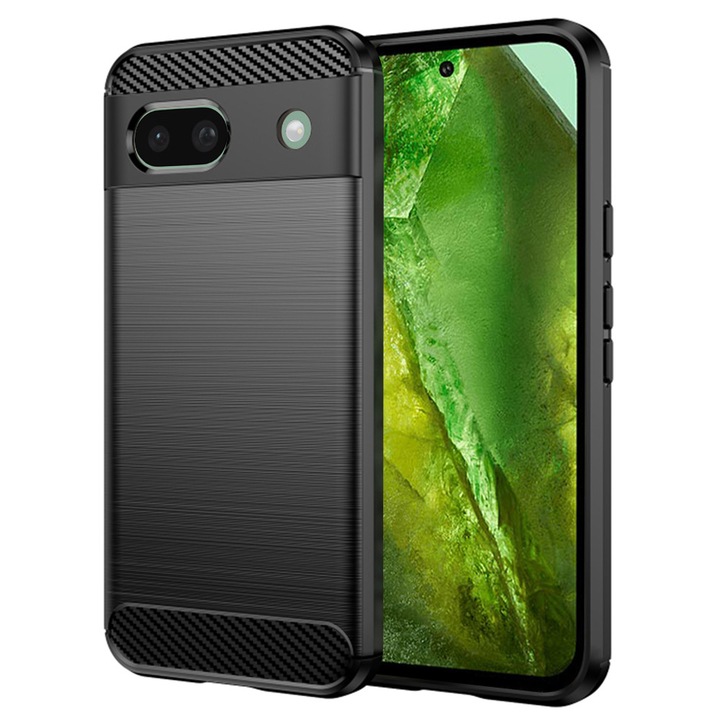 Husa Carbon pentru Google Pixel 8a, Silicon TPU Durabil, Protectie sporita, Rezistenta la socuri, Grip Anti-Alunecare, Neagra