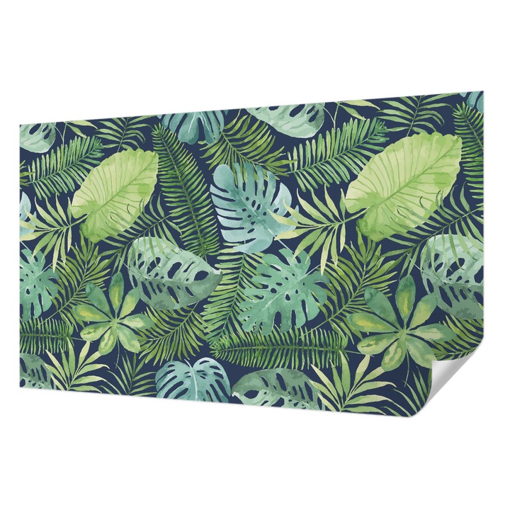 Öntapadós Tapéta Fali Dekoráció, Wallfluent, Trópusi levelek, Zöld, 416 x 254 cm, Klasszikus, Könnyen Felszerelhető, 010170060070000010793