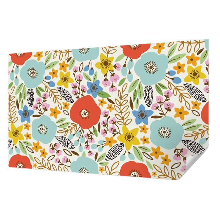 Öntapadós Tapéta Fali Dekoráció, Wallfluent, Virágminta, Kék, 416 x 254 cm, Előszobába, Hálószobába, 010170060070000011032