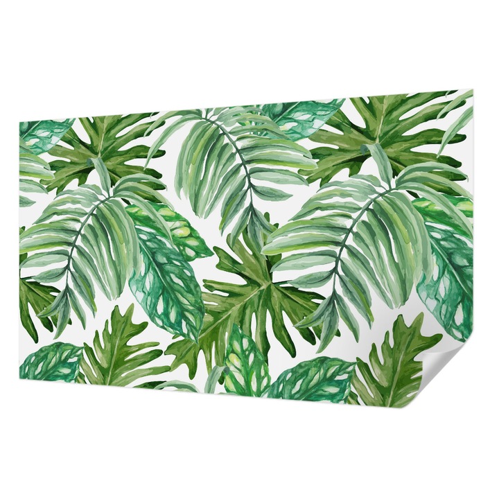 Öntapadós Tapéta Falra, Wallfluent, Egzotikus levelek, Zöld, 416 x 254 cm, Könnyen Tisztítható, Nedvességálló, 010170060070000011067