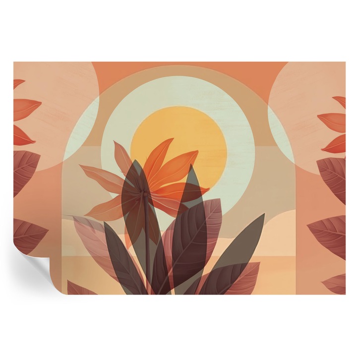 Öntapadós Tapéta Fali Dekoráció, Tulup, Virágos absztrakció, Narancssárga, 208 x 146 cm, Dekor, Előszobába, Konyhába, 010170060950000284928