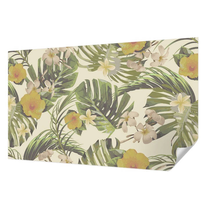 Öntapadós Dekor Tapéta, Wallfluent, Egzotikus növényvilág, Zöld, 416 x 254 cm, Modern Dizájn, Könnyen Felszerelhető És Tisztítható, 010170060070000012466