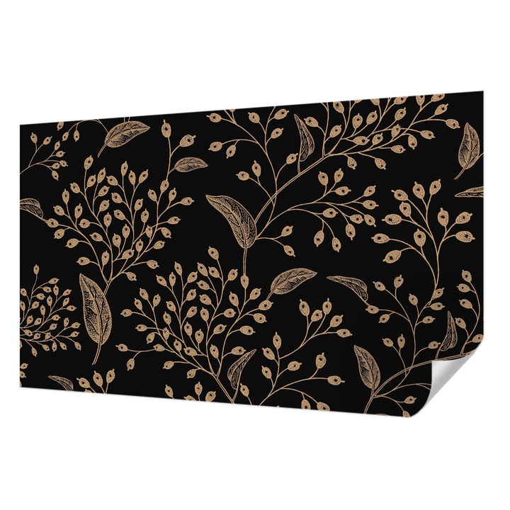 Öntapadós Dekor Tapéta, Wallfluent, Botanikai elegancia, Fekete, 416 x 254 cm, Nappaliba, Konyhába, 010170060070000012673