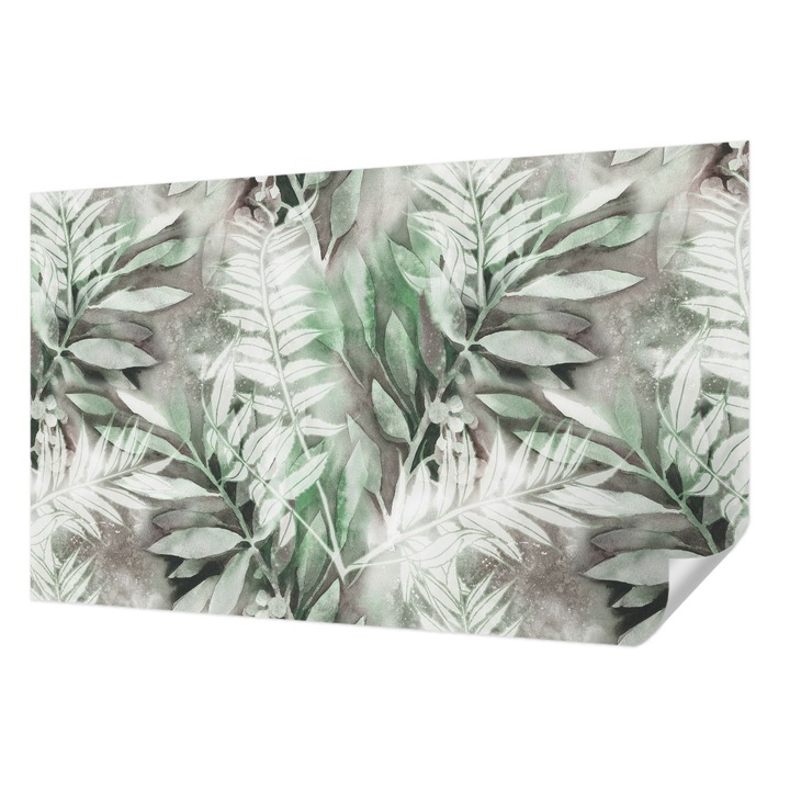 Öntapadós Dekor Tapéta, Wallfluent, Akvarell levelek, Zöld, 416 x 254 cm, Dekoráció, Falra, 010170060070000012593