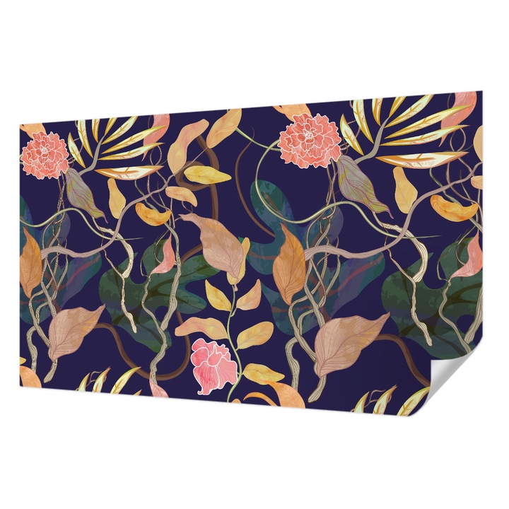 Öntapadós Tapéta Fali Dekoráció, Wallfluent, Növényi elegancia, Fehér, 416 x 254 cm, Nappaliba, Konyhába, 010170060070000012931