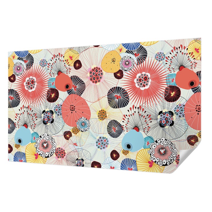 Öntapadós Tapéta Falra, Wallfluent, Színes virágok, Piros, 416 x 254 cm, Fali Dekoráció, Nedvesség- És Foltálló, 010170060070000012937