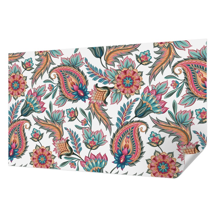 Öntapadós Tapéta Falra, Wallfluent, Keleti minta, Fehér, 416 x 254 cm, Erős Ragasztó, Modern Belsőépítészeti Dekoráció, 010170060070000012973