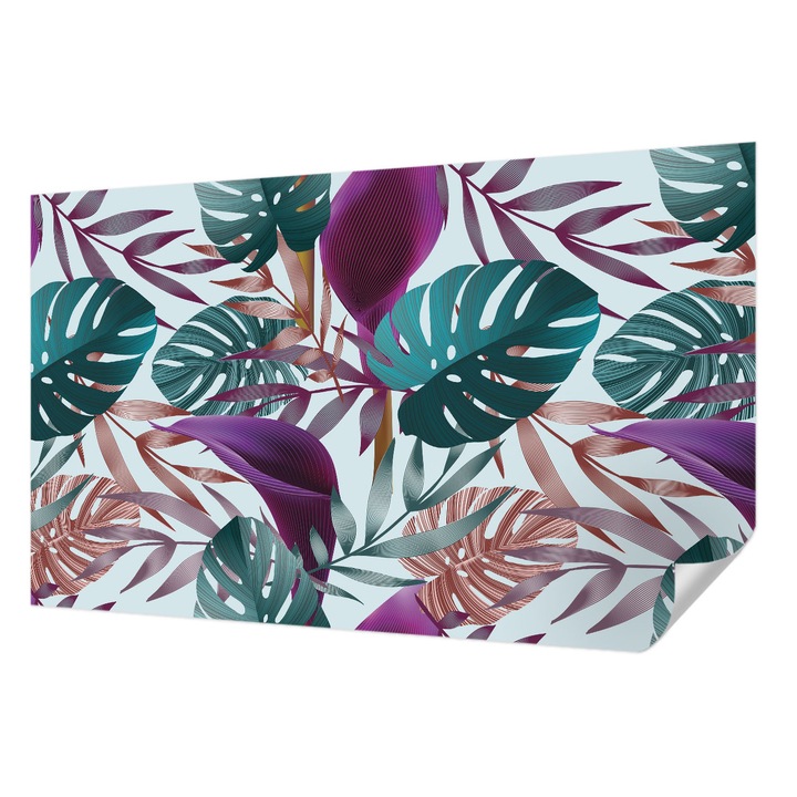 Öntapadós Tapéta Falra, Wallfluent, Trópusi kompozíció, Lila, 416 x 254 cm, Előszobába, Hálószobába, 010170060070000013037