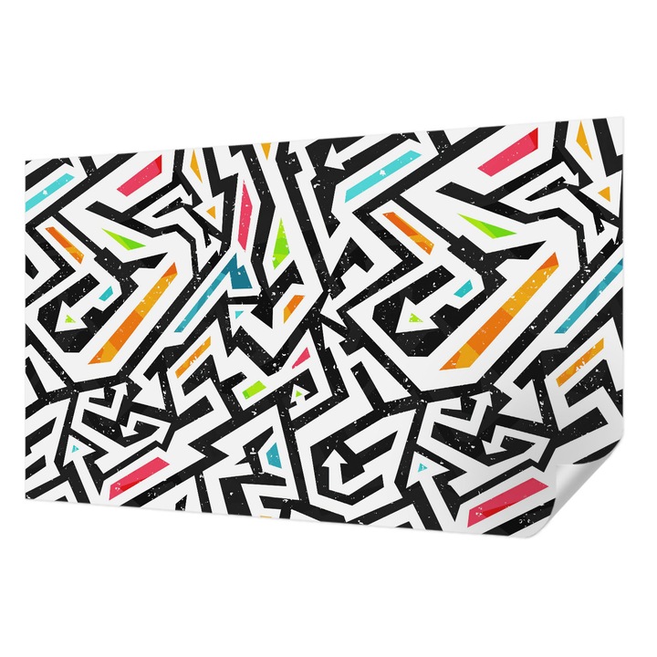 Öntapadós Tapéta Falra, Wallfluent, Absztrakt mozaik, Fekete, 416 x 254 cm, Nappaliba, Konyhába, 010170060070000013058