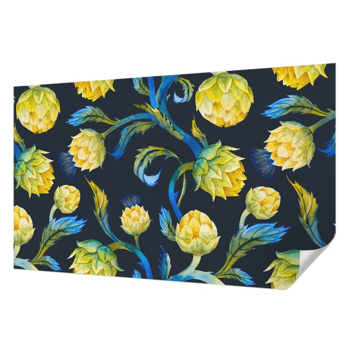 Öntapadós Fotótapéta Falra, Wallfluent, Növényvirtuóz, Tengerészkék, 416 x 254 cm, Előszobába, Hálószobába, 010170060070000013166