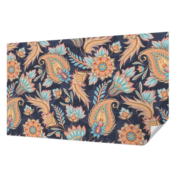 Öntapadós Fotótapéta Falra, Wallfluent, Virágminta, Tengerészkék, 416 x 254 cm, Dekoráció, Erős Ragasztó, 010170060070000013164