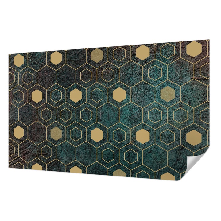 Öntapadós Tapéta Falra, Wallfluent, Geometriai hatszögek, Zöld, 416 x 254 cm, Modern Dizájn, Könnyen Felszerelhető És Tisztítható, 010170060070000020200