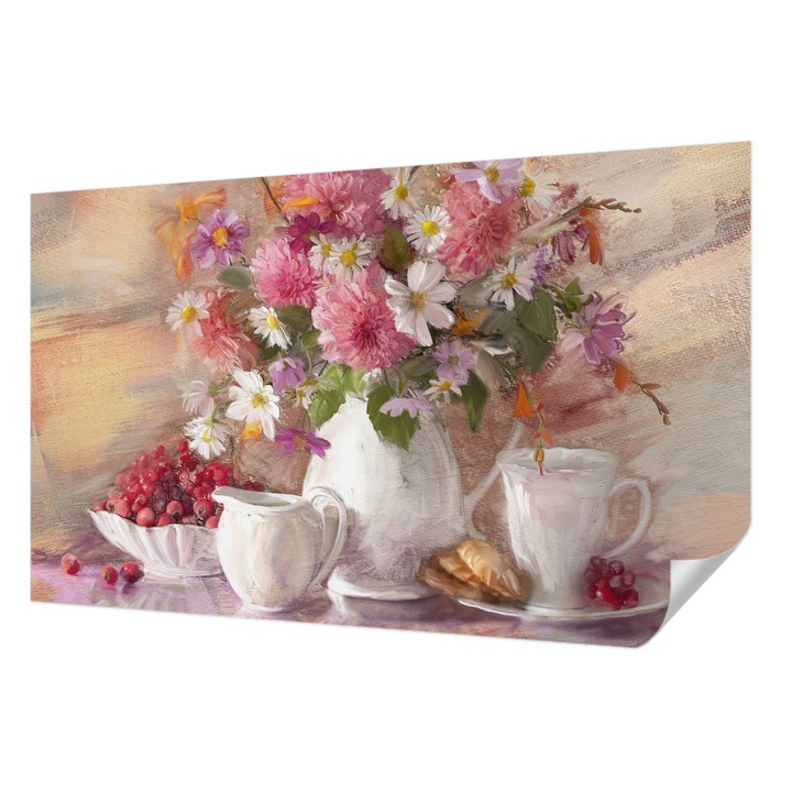 Öntapadós Dekor Tapéta, Wallfluent, Vadvirágok, Rózsaszín, 416 x 254 cm, Klasszikus, Könnyen Felszerelhető, 010170060070000018951