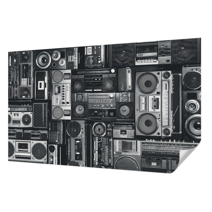 Öntapadós Tapéta Falra, Wallfluent, Retro rádió, Fekete, 416 x 254 cm, Dekoráció, Klasszikus, 010170060070000020672