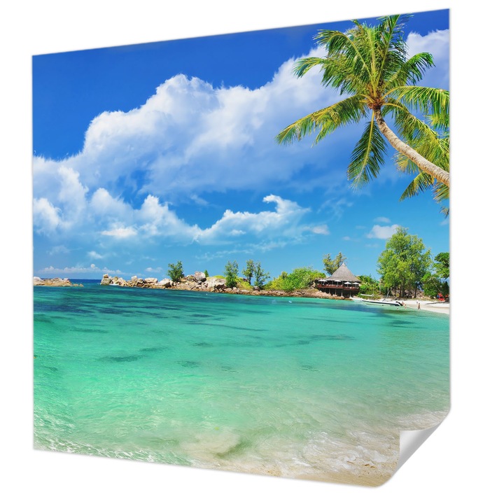 Öntapadós Tapéta Falra, Wallfluent, Trópusi paradicsom, Kék, 250 x 250 cm, Modern Dizájn, Könnyen Felszerelhető És Tisztítható, 010170060030000000845