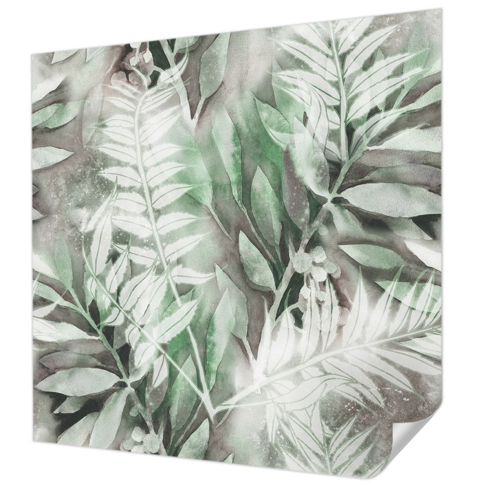 Öntapadós Dekor Tapéta, Wallfluent, Akvarell levelek, Zöld, 250 x 250 cm, Dekoráció, Falra, 010170060030000012593