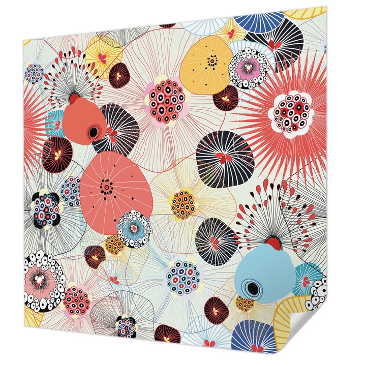 Öntapadós Tapéta Falra, Wallfluent, Színes virágok, Piros, 250 x 250 cm, Fali Dekoráció, Nedvesség- És Foltálló, 010170060030000012937