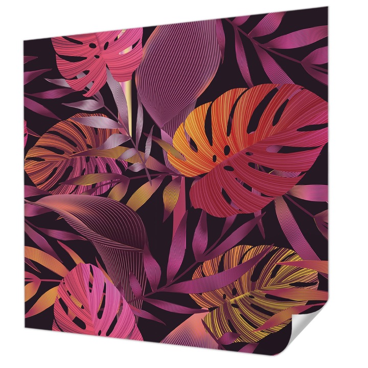 Öntapadós Tapéta Falra, Wallfluent, Egzotikus levelek, Fekete, 250 x 250 cm, Klasszikus, Könnyen Felszerelhető, 010170060030000013043