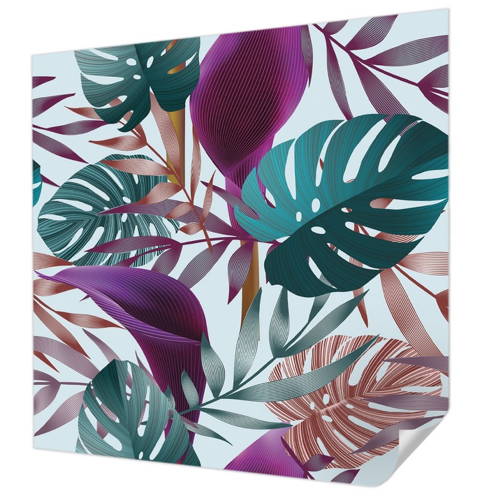 Öntapadós Tapéta Falra, Wallfluent, Trópusi kompozíció, Lila, 250 x 250 cm, Előszobába, Hálószobába, 010170060030000013037
