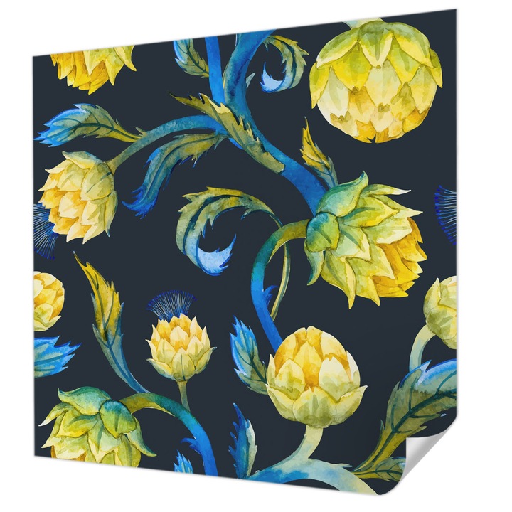 Öntapadós Fotótapéta Falra, Wallfluent, Növényvirtuóz, Tengerészkék, 250 x 250 cm, Előszobába, Hálószobába, 010170060030000013166