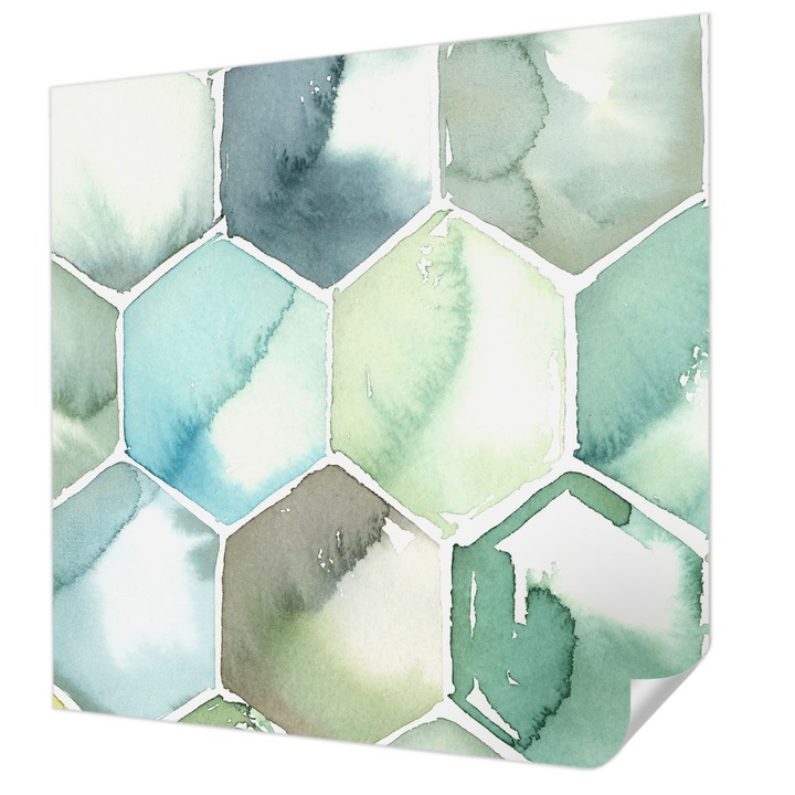 Öntapadós Dekor Tapéta, Wallfluent, Pasztell hatszögek, Zöld, 250 x 250 cm, Modern Dizájn, Könnyen Felszerelhető És Tisztítható, 010170060030000077384