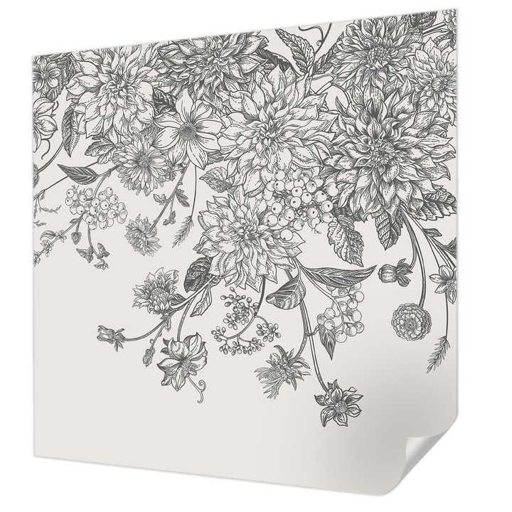 Öntapadós Dekor Tapéta, Wallfluent, Virágminta, Fehér, 250 x 250 cm, Nappaliba, Konyhába, 010170060030000282734