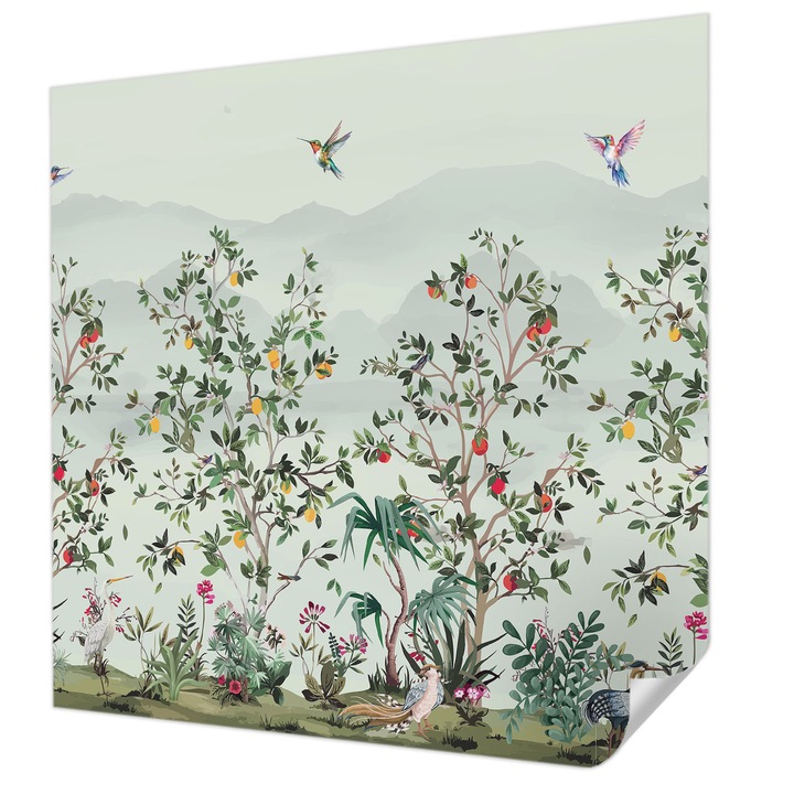 Öntapadós Tapéta Fali Dekoráció, Wallfluent, Egzotikus fák, Szürke, 250 x 250 cm, Erős Ragasztó, Modern Belsőépítészeti Dekoráció, 010170060030000282740