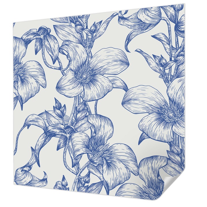 Öntapadós Tapéta Fali Dekoráció, Wallfluent, Virágágak, Fehér, 250 x 250 cm, Nappaliba, Konyhába, 010170060030000282747