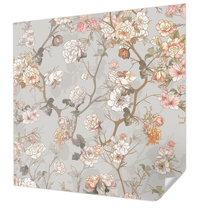Öntapadós Tapéta Falra, Wallfluent, Romantikus minta, Szürke, 250 x 250 cm, Modern Dizájn, Könnyen Felszerelhető És Tisztítható, 010170060030000282749
