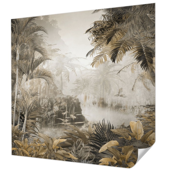 Öntapadós Tapéta Falra, Wallfluent, Trópusi erdő, Szürke, 250 x 250 cm, Könnyen Tisztítható, Nedvességálló, 010170060030000282780