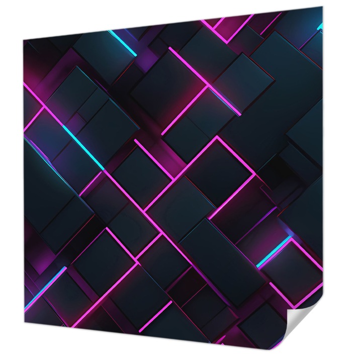 Öntapadós Fotótapéta Falra, Wallfluent, Neon geometria, Tengerészkék, 250 x 250 cm, Könnyen Tisztítható, Nedvességálló, 010170060030000282895