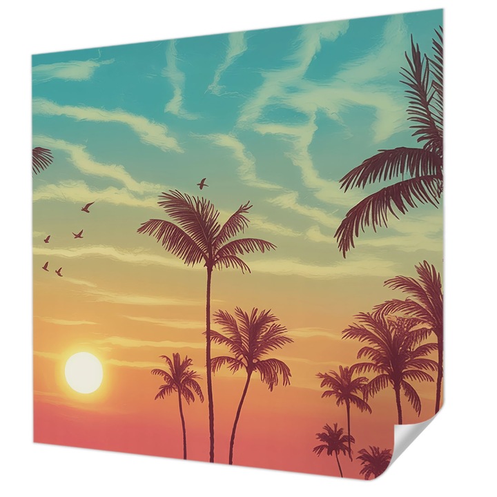 Öntapadós Dekor Tapéta, Wallfluent, Trópusi táj, Kék, 250 x 250 cm, Dekoráció, Falra, 010170060030000284713