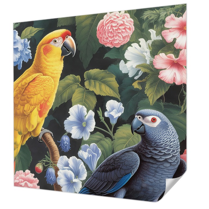 Öntapadós Tapéta Fali Dekoráció, Wallfluent, Egzotikus madarak, Sárga, 250 x 250 cm, Nappaliba, Konyhába, 010170060030000284721