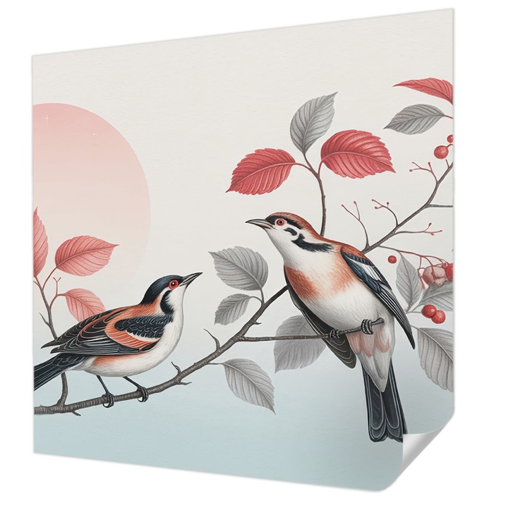 Öntapadós Tapéta Fali Dekoráció, Wallfluent, Ülő madarak, Rózsaszín, 250 x 250 cm, Előszobába, Hálószobába, 010170060030000284724