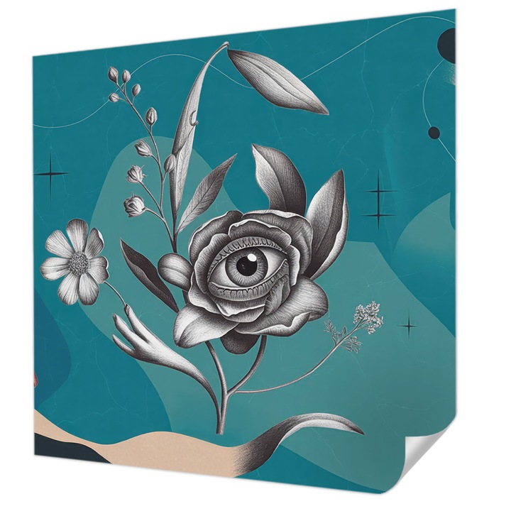 Öntapadós Tapéta Falra, Wallfluent, Virágszem, Kék, 250 x 250 cm, Előszobába, Hálószobába, 010170060030000284730