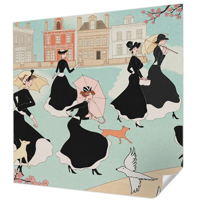 Öntapadós Fotótapéta Falra, Wallfluent, Nők sétálnak, Fekete, 250 x 250 cm, Klasszikus, Könnyen Felszerelhető, 010170060030000284737