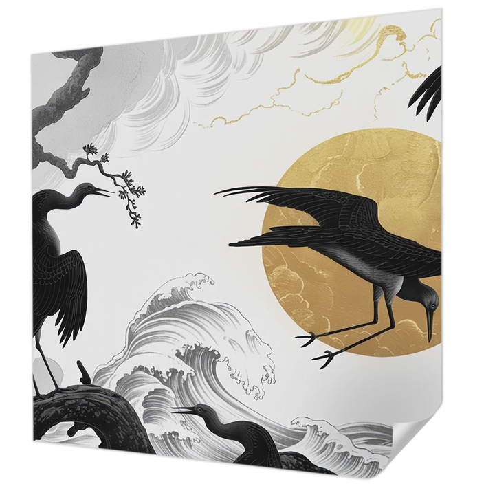 Öntapadós Dekor Tapéta, Wallfluent, Fekete daruk, Fekete és fehér, 250 x 250 cm, Nappaliba, Konyhába, 010170060030000284746