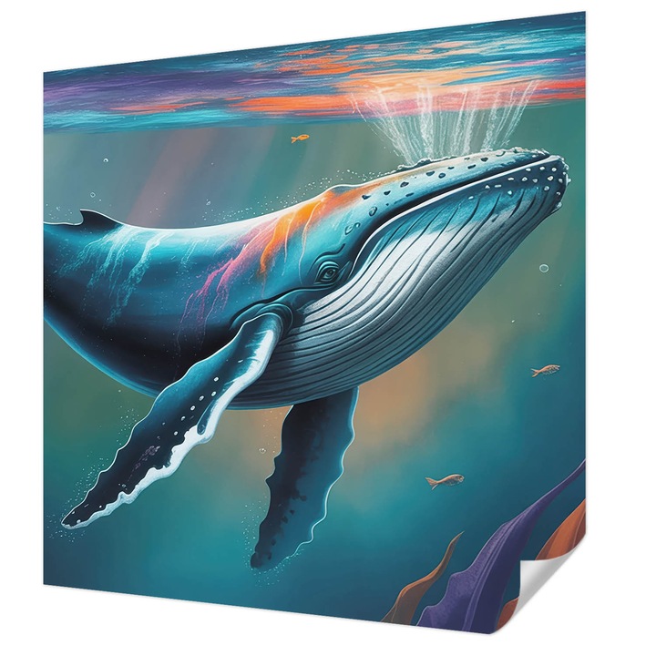 Öntapadós Tapéta Fali Dekoráció, Wallfluent, Tengeri óriás, Kék, 250 x 250 cm, Nappaliba, Konyhába, 010170060030000284755