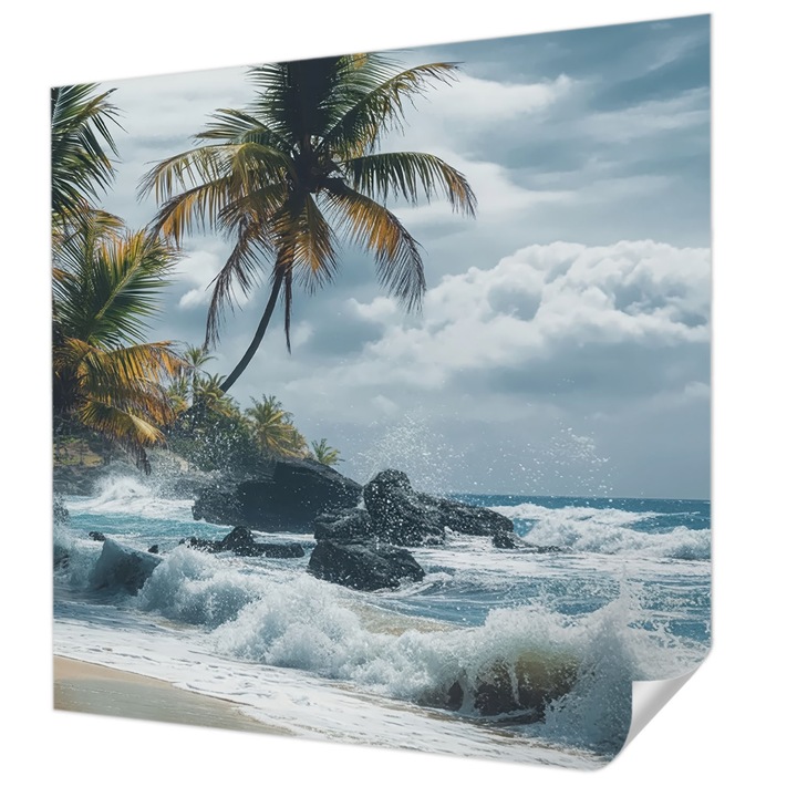 Öntapadós Dekor Tapéta, Wallfluent, Egzotikus strand, Kék, 250 x 250 cm, Előszobába, Hálószobába, 010170060030000284779