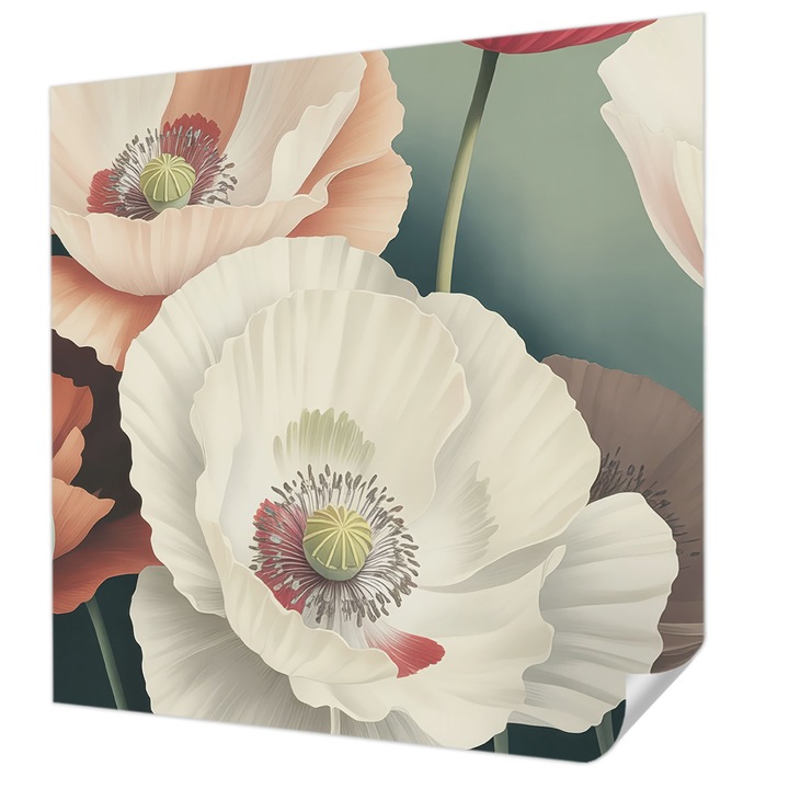 Öntapadós Dekor Tapéta, Wallfluent, Virágos szépség, Fehér, 250 x 250 cm, Erős Ragasztó, Modern Belsőépítészeti Dekoráció, 010170060030000284776