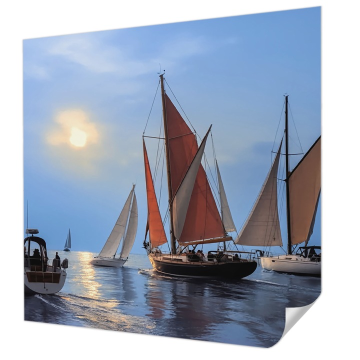 Öntapadós Tapéta Fali Dekoráció, Wallfluent, Vitorlás kaland, Kék, 250 x 250 cm, Modern Dizájn, Könnyen Felszerelhető És Tisztítható, 010170060030000284785